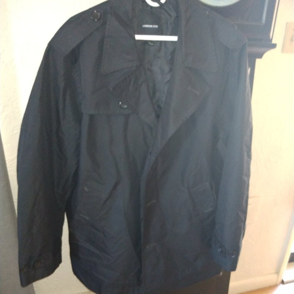 London Fog Men’s Black Wool Blend Pea Coat Size Large Button Overcoat Jacket